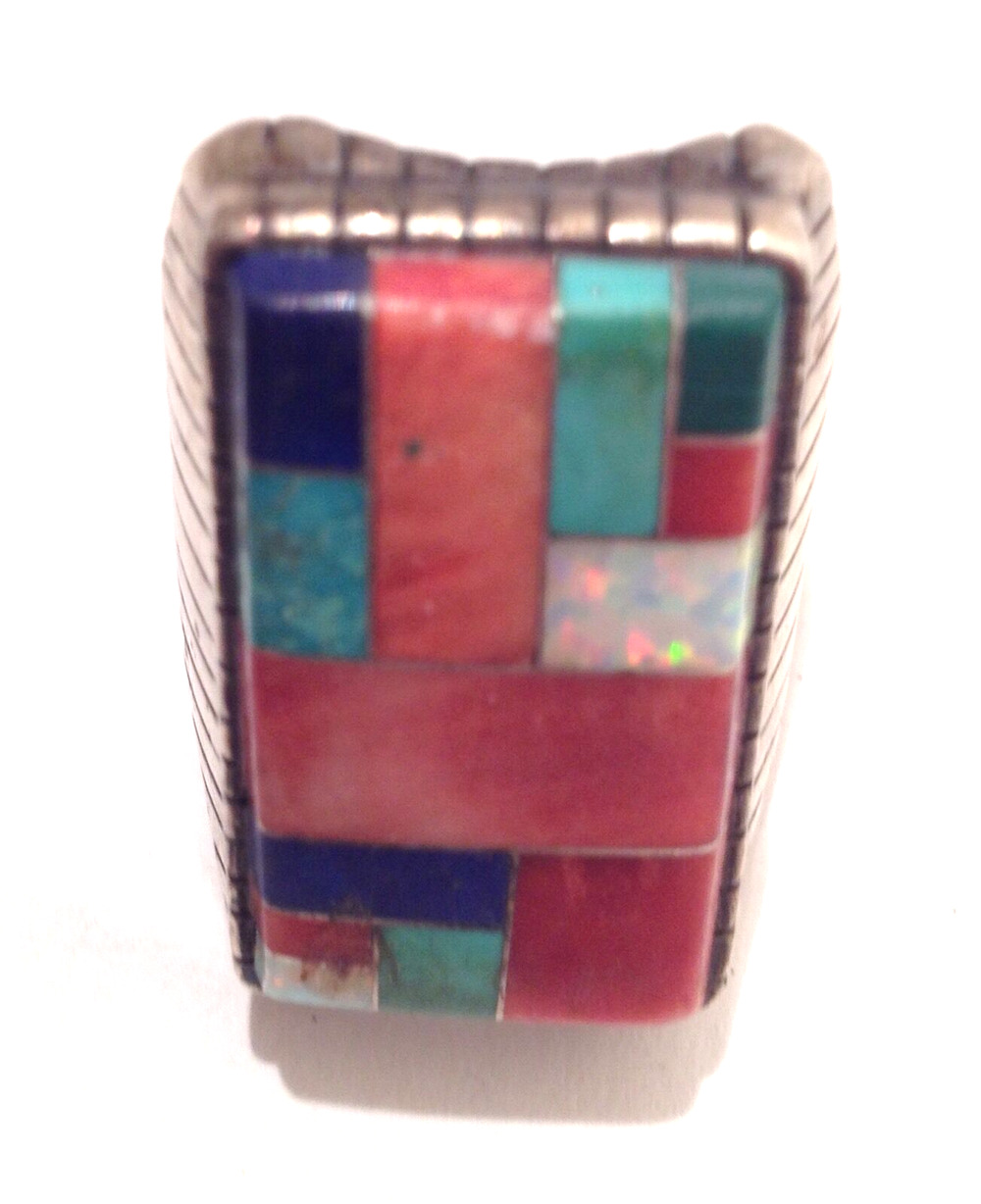 GEMSTONE STERLING RING UNIQUE TURQUOISE RARE RECTANGULAR SHAPED ONE OF A KIND